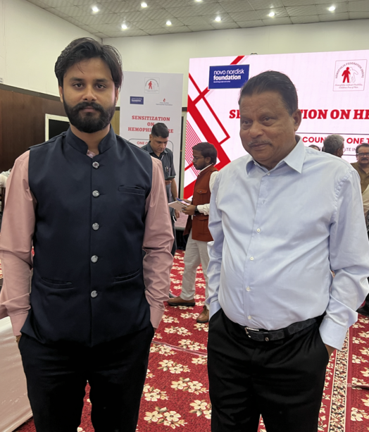 Dr. Shivam Mishra greeting Union Minister Prof SP Singh Baghel